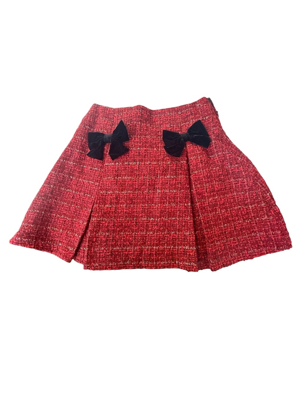 NWT Moon River Red Tweed Bow Mini Skirt Preppy Holiday Chic S